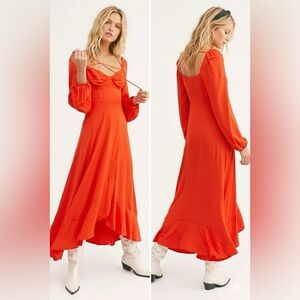 NEW FREE PEOPLE THIS IS LOVE WRAP MIDI DRESS ROME RED MEDIUM NWT RARE FIND HOT